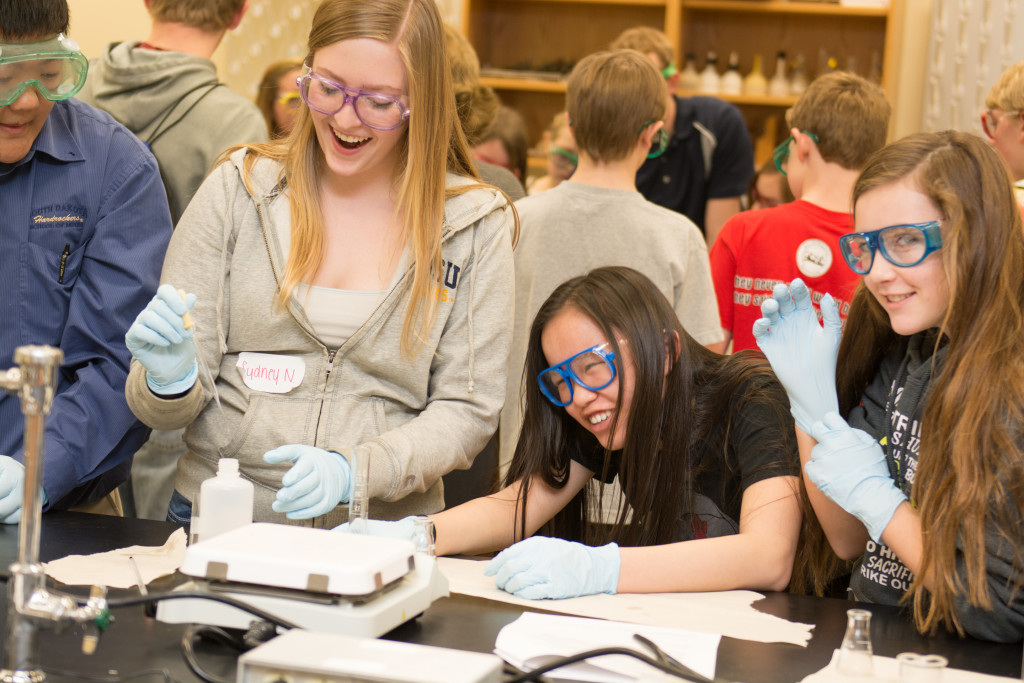 Middle school students participate in science and research activities at the Beyond Crude Oil event at Avera Hall at the South Dakota State University Campus Tuesday, March 10, 2015.